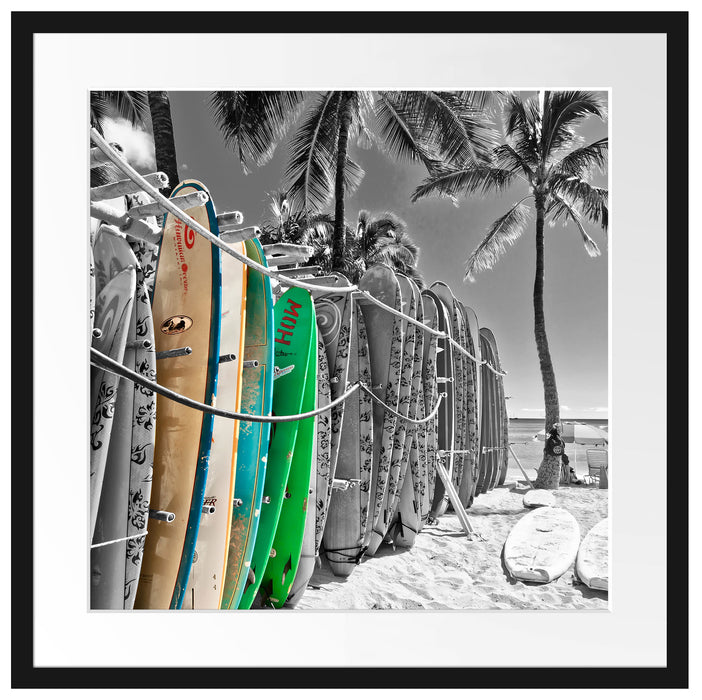 bunter Surfboards am Strand Passepartout Quadratisch 55x55