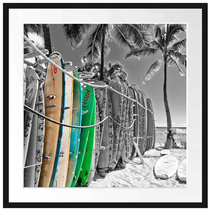 bunter Surfboards am Strand Passepartout Quadratisch 70x70