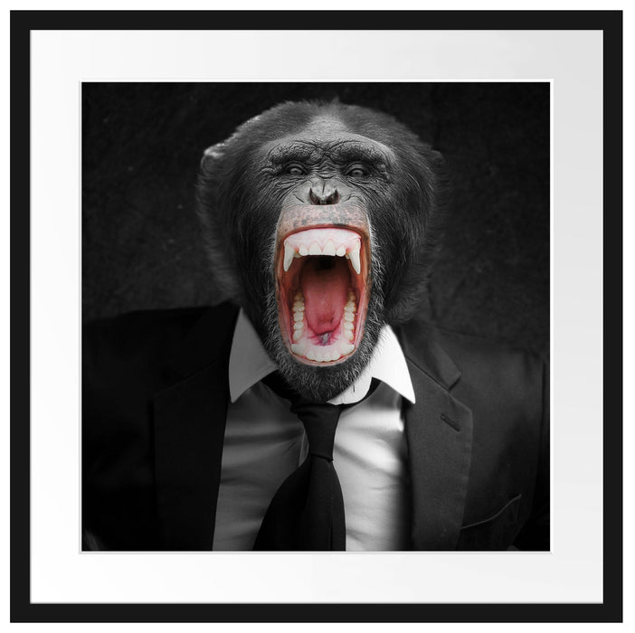 brüllender Affe im Anzug Passepartout Quadratisch 55x55