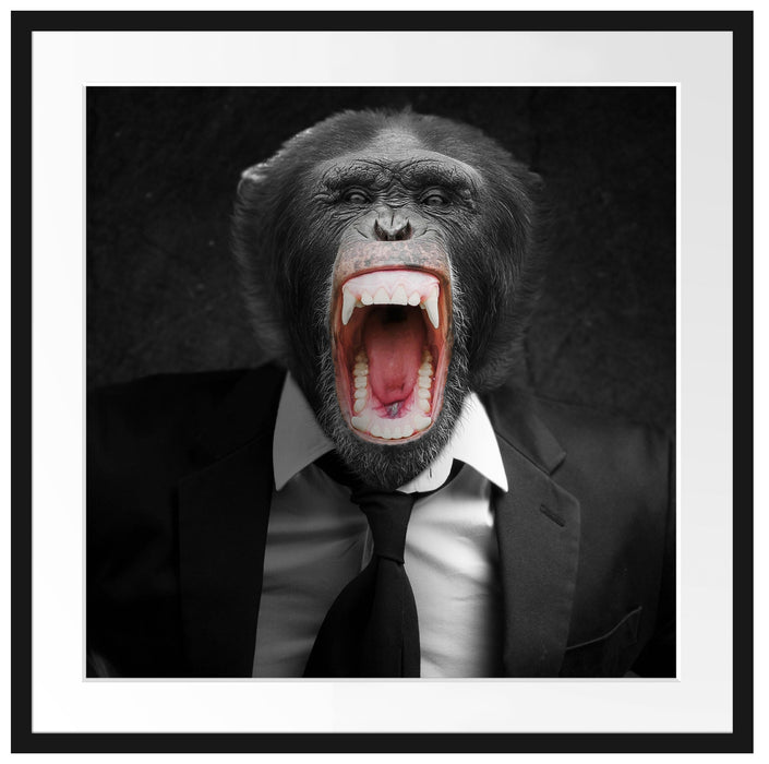 brüllender Affe im Anzug Passepartout Quadratisch 70x70