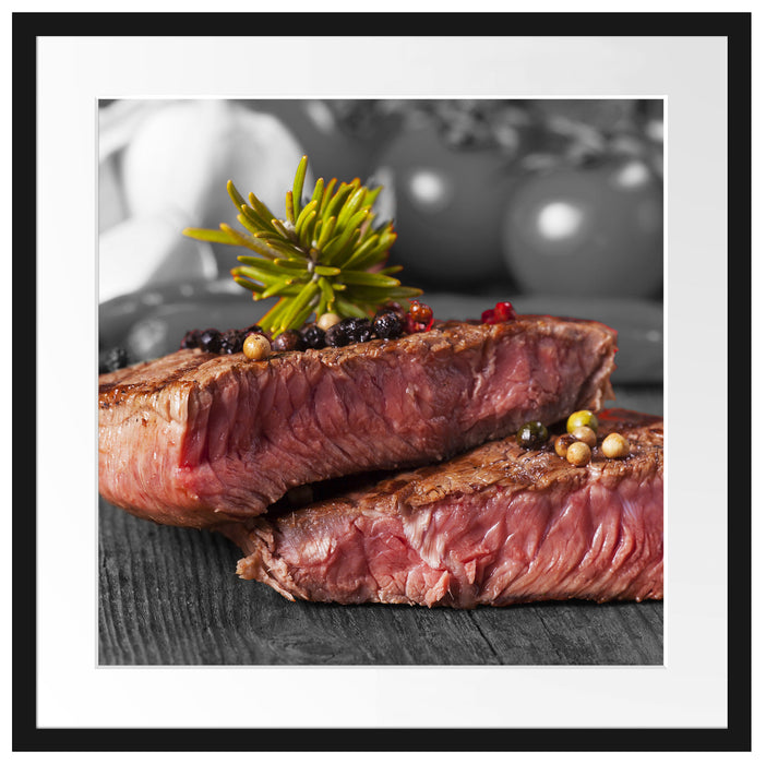 Leckeres Pfeffer Steak Medium Passepartout Quadratisch 55x55