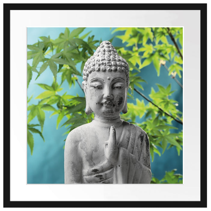 Buddha auf Steinen mit Monoi Blüte Passepartout Quadratisch 55x55