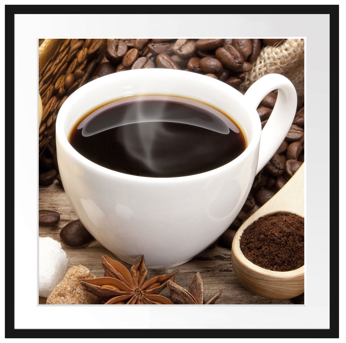 Edler Kaffee und Kaffeebohnen Passepartout Quadratisch 70x70