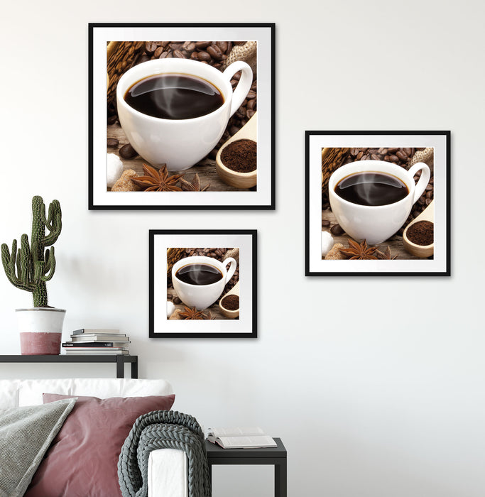 Edler Kaffee und Kaffeebohnen Quadratisch Passepartout Wohnzimmer