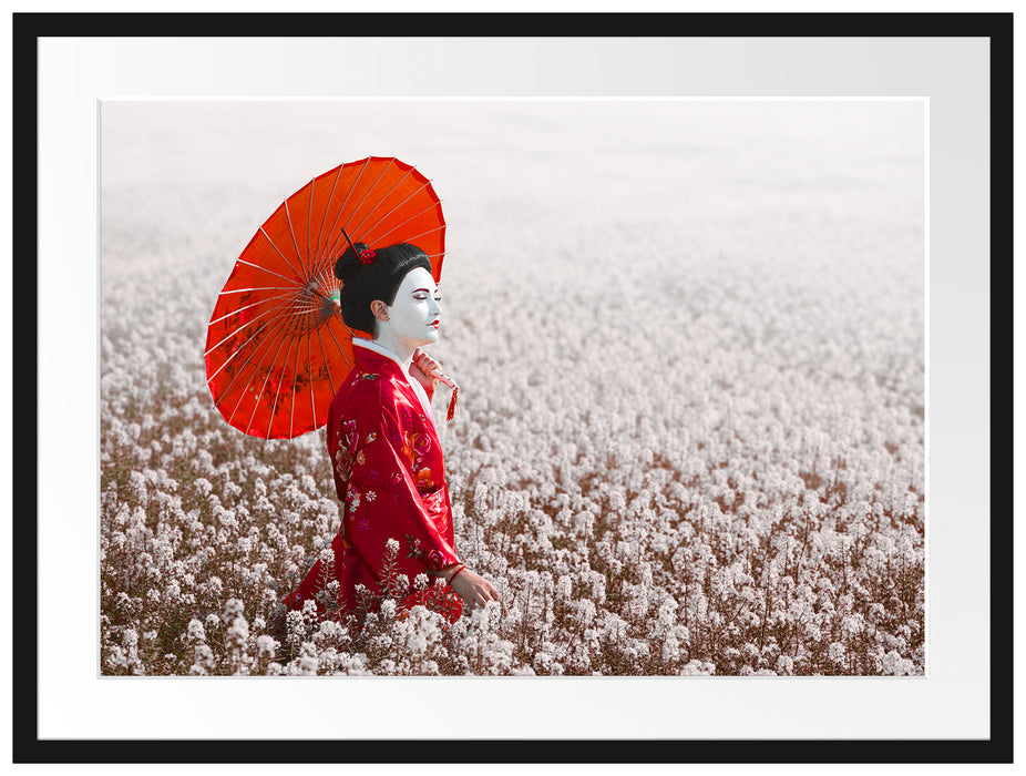 Geisha auf dem Feld Passepartout 80x60
