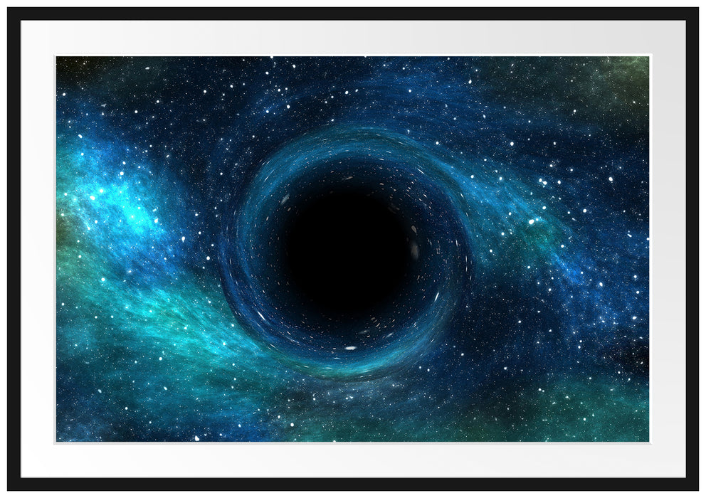 Pixxprint Schwarzes Loch im Weltall, im Galerie-Passepartout Bilderrahmen