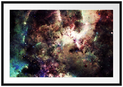 Bunte Nebelgalaxie und Sterne Passepartout 100x70