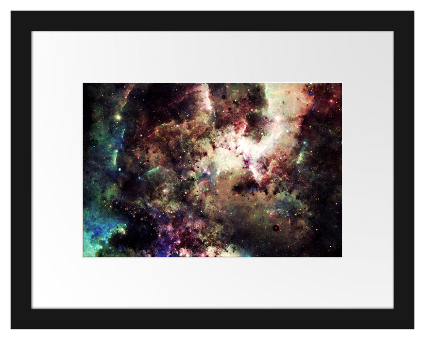 Bunte Nebelgalaxie und Sterne Passepartout 38x30