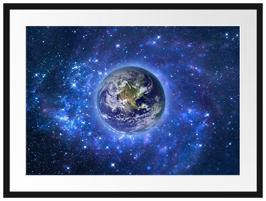 Planet Erde im Weltraum Passepartout 80x60