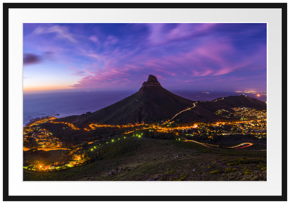 Pixxprint Kapstadts Löwenkopf, im Galerie-Passepartout Bilderrahmen