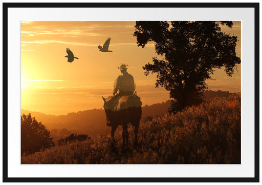 Ein Cowboy im Sonnenuntergang Passepartout 100x70