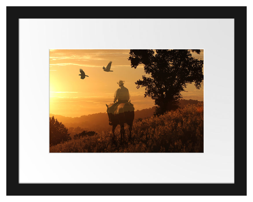 Ein Cowboy im Sonnenuntergang Passepartout 38x30
