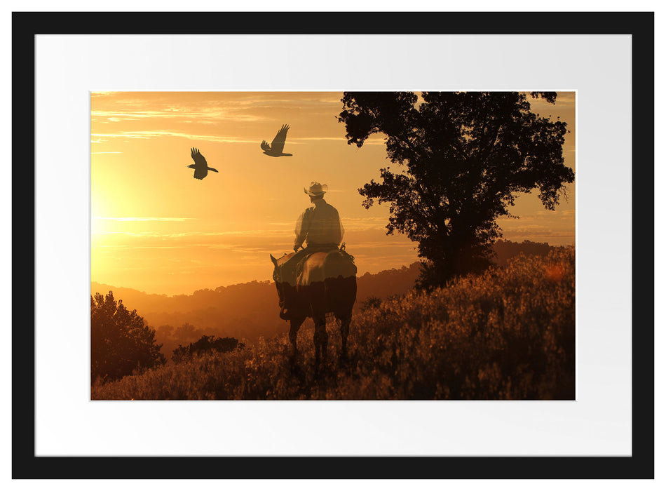 Ein Cowboy im Sonnenuntergang Passepartout 55x40