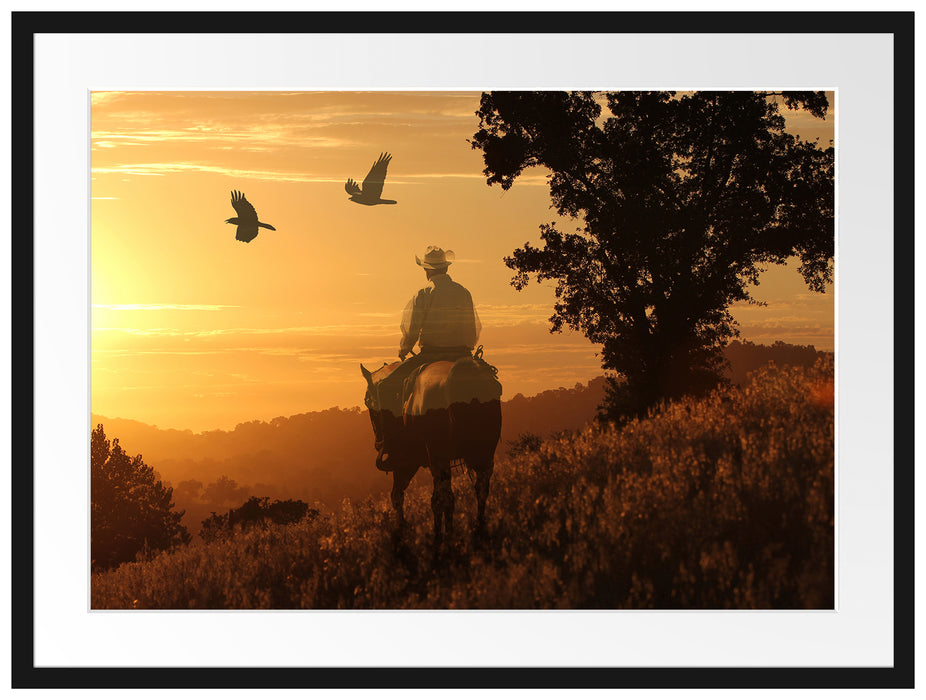 Ein Cowboy im Sonnenuntergang Passepartout 80x60