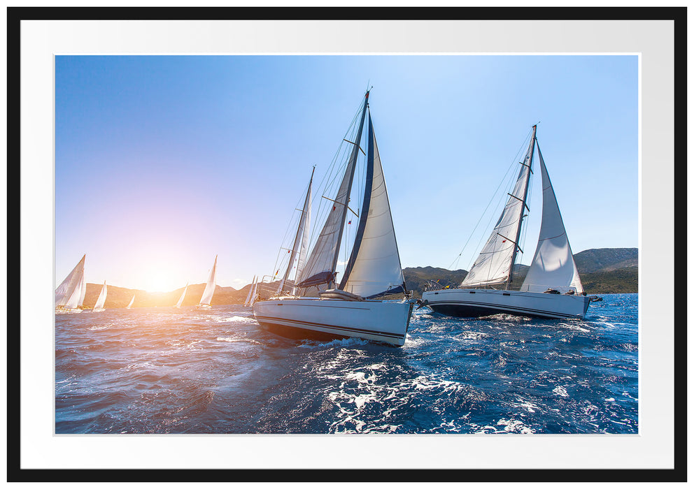 Pixxprint Luxusyachten bei Segelregatta, im Galerie-Passepartout Bilderrahmen