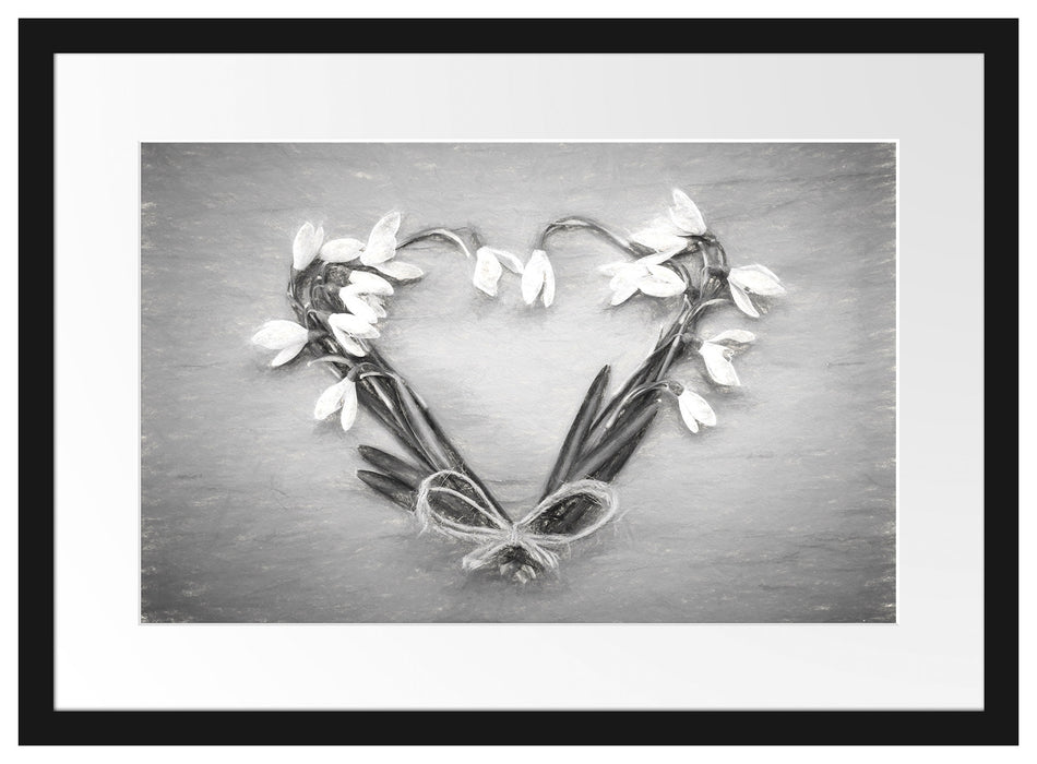 Herz aus Blumen Kunst Passepartout 55x40