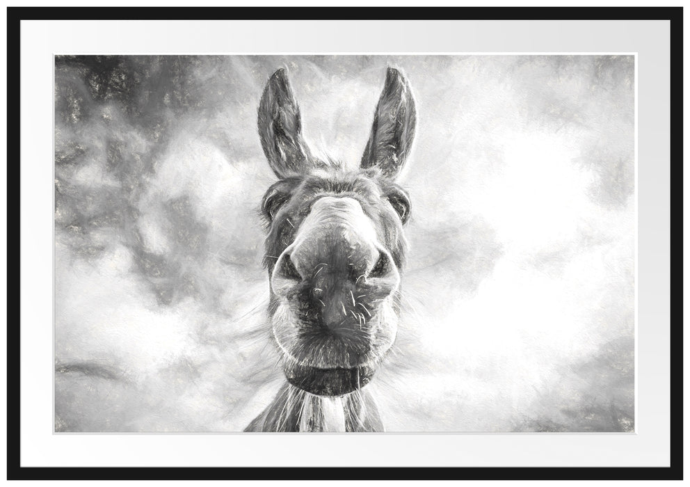 Pixxprint Lustiger Esel Kunst, im Galerie-Passepartout Bilderrahmen