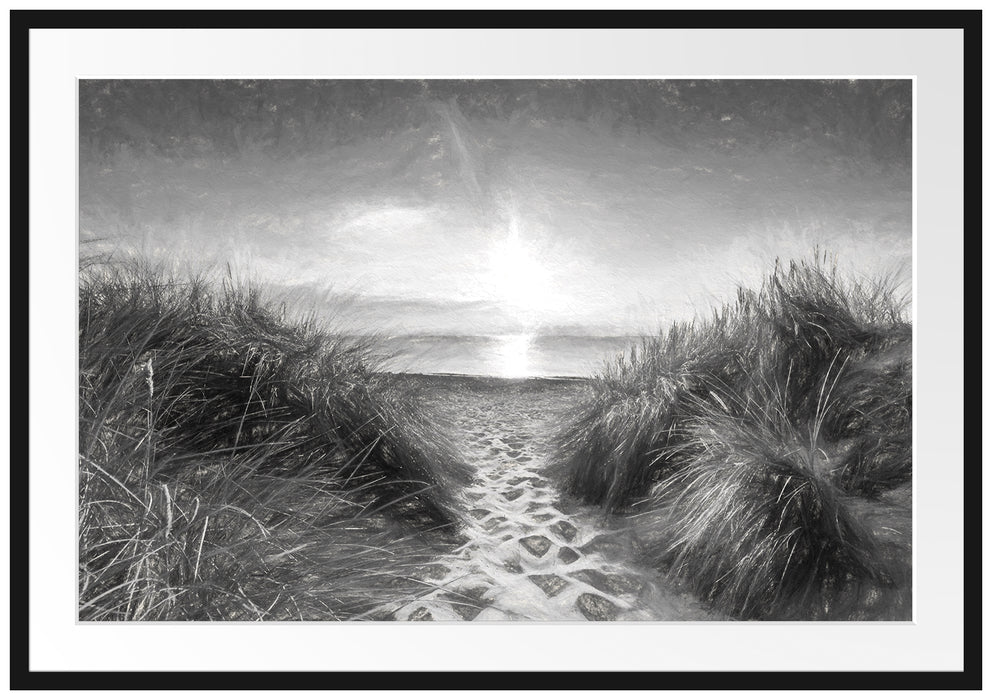 Pixxprint der Weg ins Meer Kunst, im Galerie-Passepartout Bilderrahmen