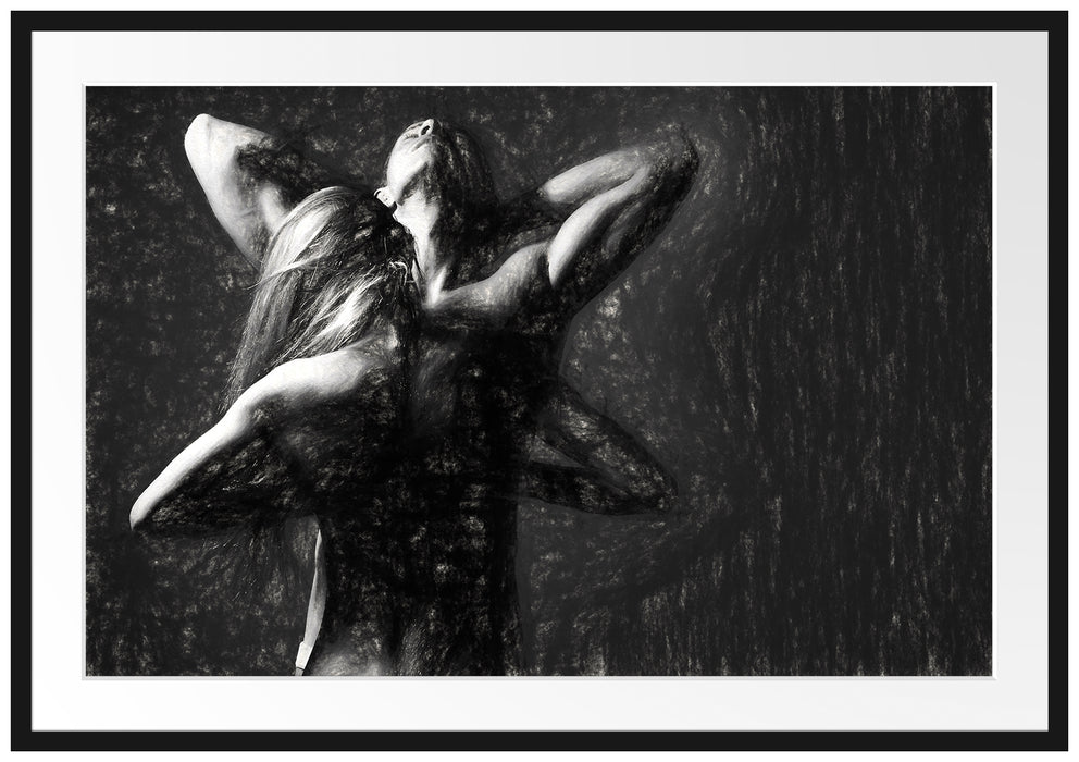 Pixxprint Fitness Paar Kunst, im Galerie-Passepartout Bilderrahmen