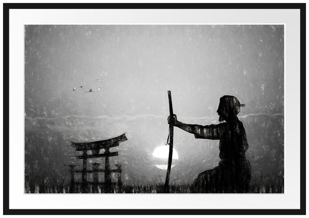 Samurai-Meister vor Horizont Passepartout 100x70