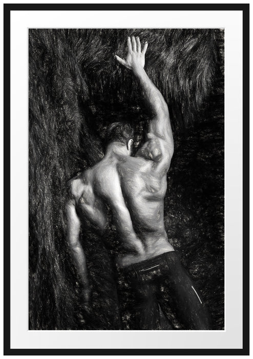 Pixxprint Muskulöser sexy Mann Kunst, im Galerie-Passepartout Bilderrahmen