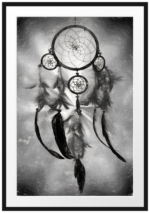 Pixxprint Indianischer Traumfänger Kunst, im Galerie-Passepartout Bilderrahmen