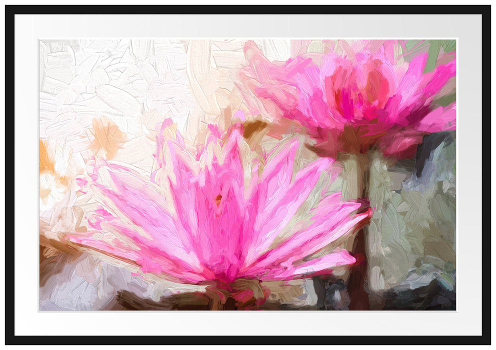 Pixxprint Lilafarbene Wasserlilie Kunst, im Galerie-Passepartout Bilderrahmen