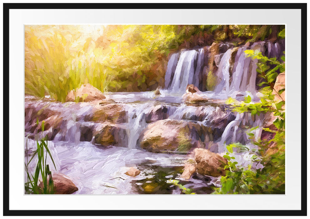Pixxprint Wasserfall, im Galerie-Passepartout Bilderrahmen