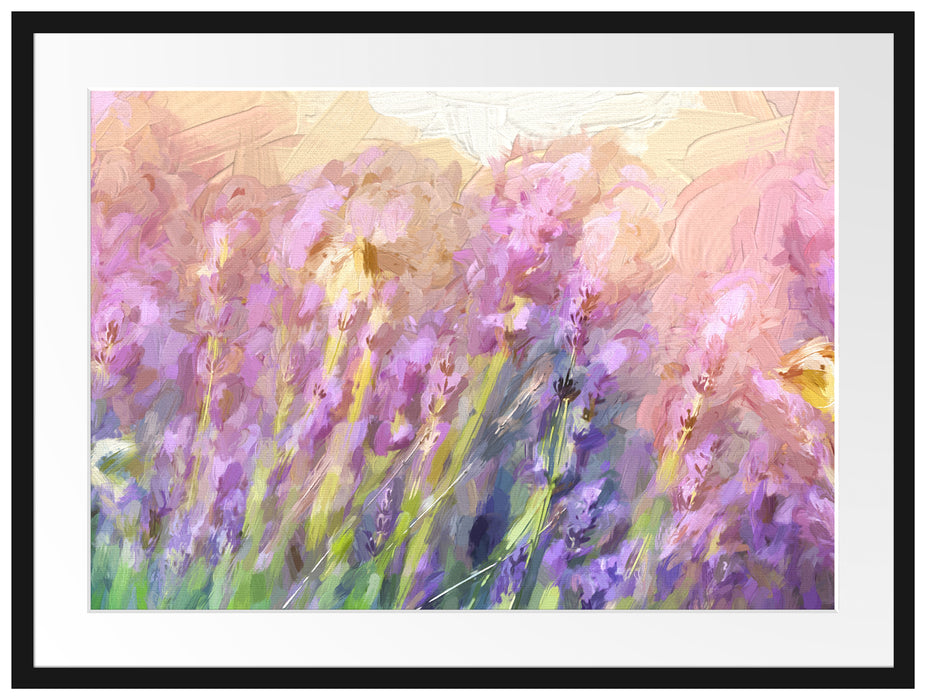 Schmetterlinge auf Lavendelblumen Passepartout 80x60