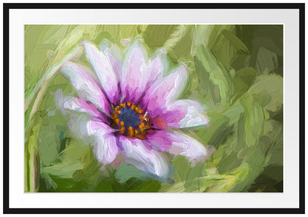 Pixxprint lilane Blume in der Natur Kunst, im Galerie-Passepartout Bilderrahmen