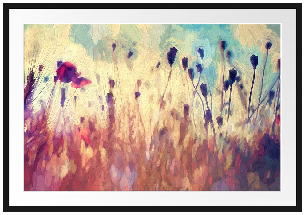 Pixxprint Mohn im Weizenfeld Kunst, im Galerie-Passepartout Bilderrahmen