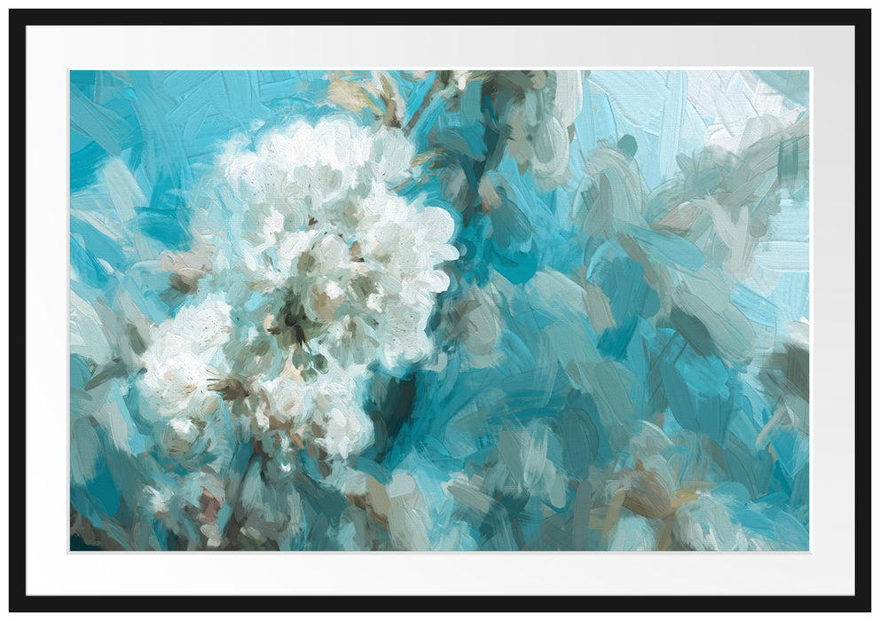 Pixxprint Kirschblüten Kunst, im Galerie-Passepartout Bilderrahmen