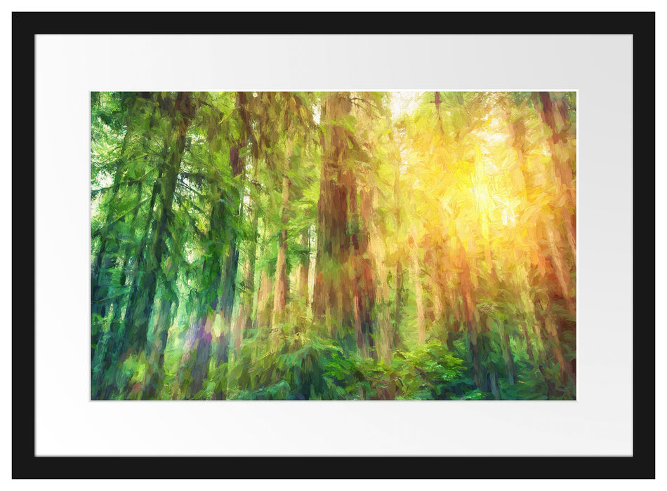 Wald bei Sonnenlicht Kunst Passepartout 55x40