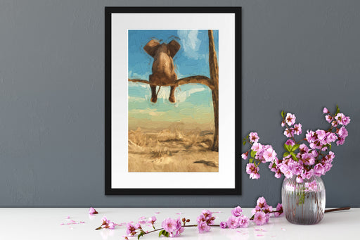 Elefant auf einem Ast in der Wüste Passepartout Wohnzimmer