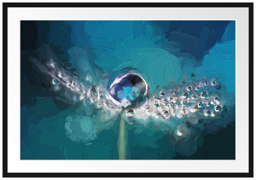 Pixxprint Wassertropfen auf einer Pusteblume, im Galerie-Passepartout Bilderrahmen