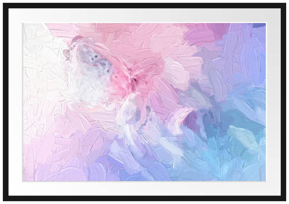 Pixxprint Schmetterling auf Blütenknospen, im Galerie-Passepartout Bilderrahmen