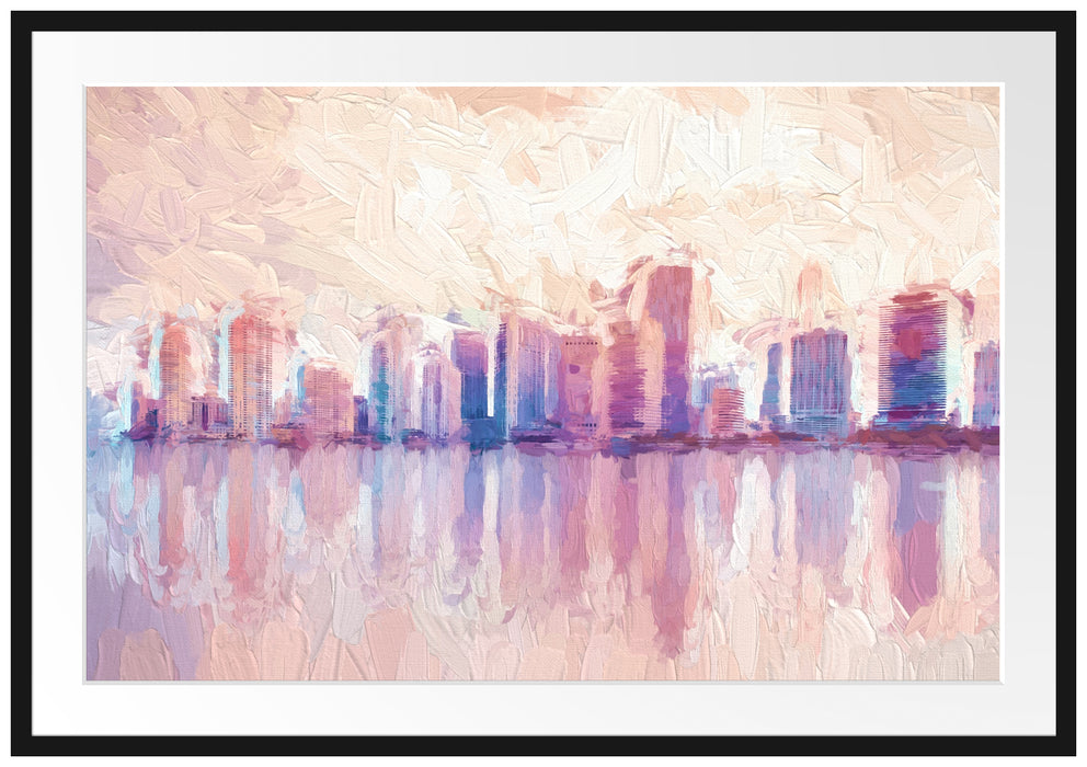 Pixxprint Miami Florida Skyline, im Galerie-Passepartout Bilderrahmen