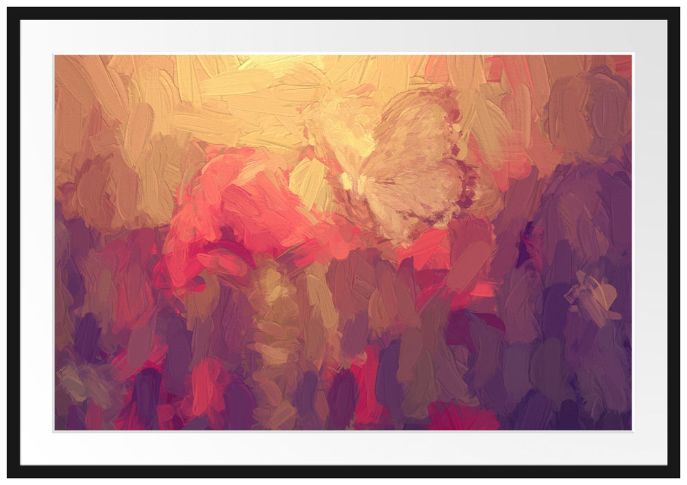 Pixxprint Mohn und Schmetterling Kunst, im Galerie-Passepartout Bilderrahmen