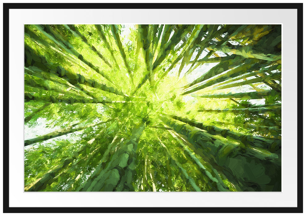 Pixxprint Grüner Bambus Kunst, im Galerie-Passepartout Bilderrahmen