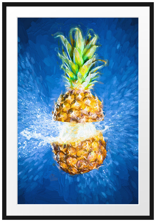Ananas mit Wasser bespritzt Kunst Passepartout 100x70