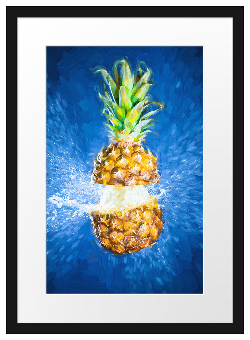 Ananas mit Wasser bespritzt Kunst Passepartout 55x40