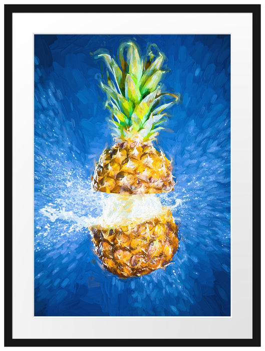 Ananas mit Wasser bespritzt Kunst Passepartout 80x60