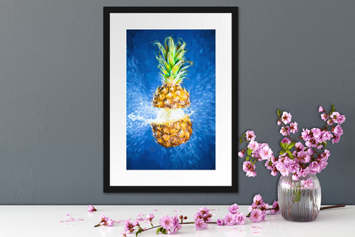 Ananas mit Wasser bespritzt Kunst Passepartout Wohnzimmer