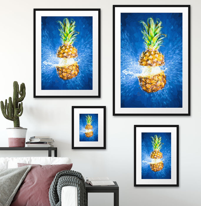 Ananas mit Wasser bespritzt Kunst Passepartout Dekovorschlag