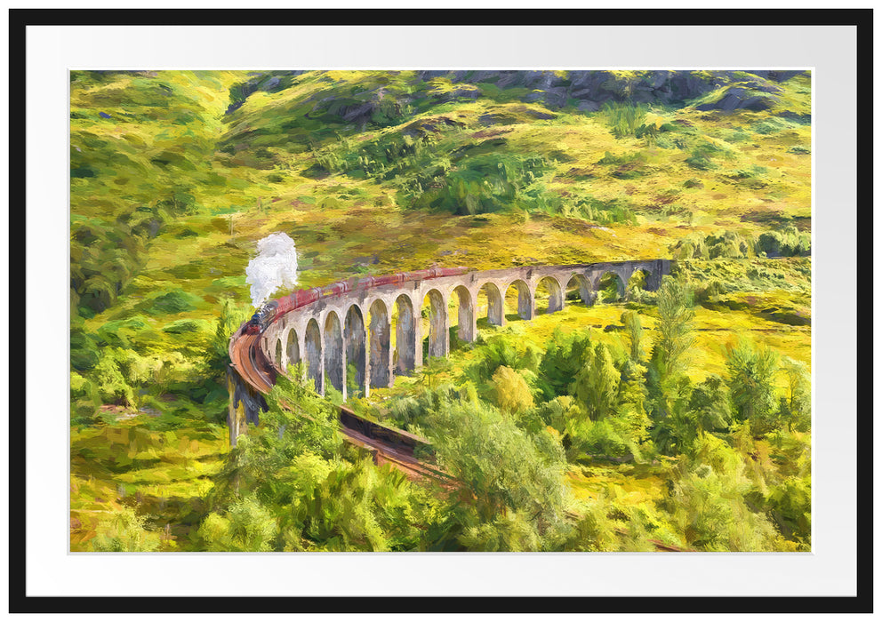 Pixxprint Eisenbahnviadukt in Schottland, im Galerie-Passepartout Bilderrahmen