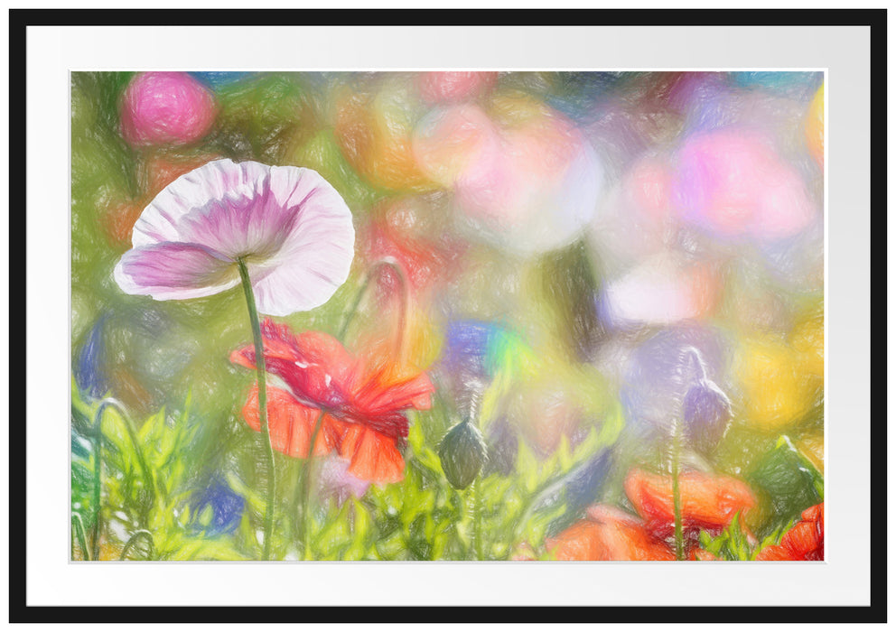 Pixxprint Kalifornischer Mohn im Frühling, im Galerie-Passepartout Bilderrahmen