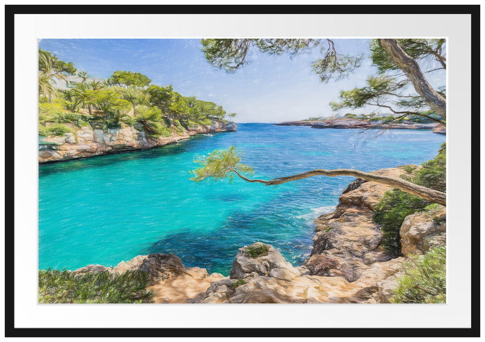 Pixxprint Mallorca Bay Cove, im Galerie-Passepartout Bilderrahmen