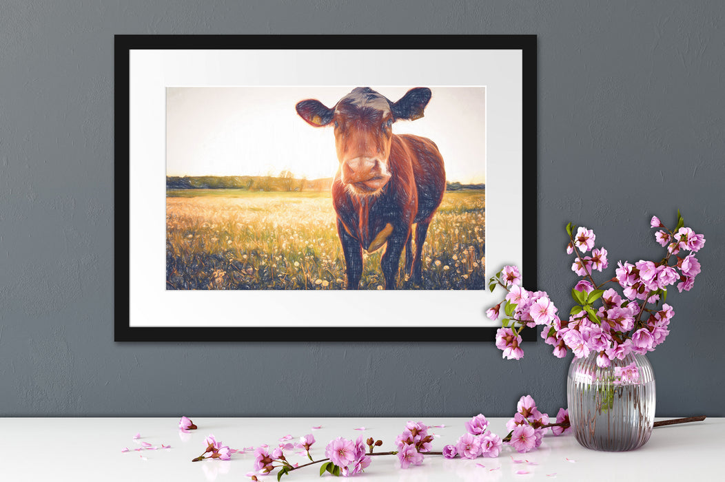 Kuh auf Butterblumenwiese Passepartout Wohnzimmer