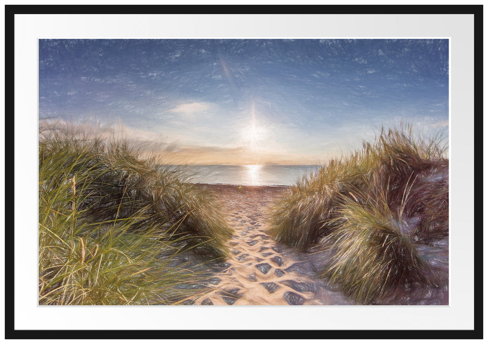 Pixxprint Weg ins Meer, im Galerie-Passepartout Bilderrahmen