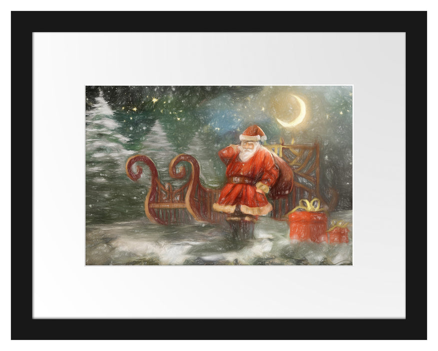 Weihnachtsmann mit Geschenken Passepartout 38x30